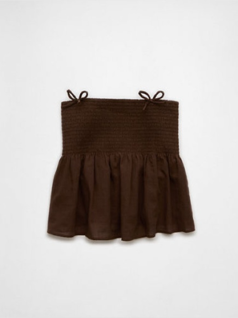 American Eagle Brown Smocked Ruffle Strapless Babydoll Top 100% Cotton with Bows